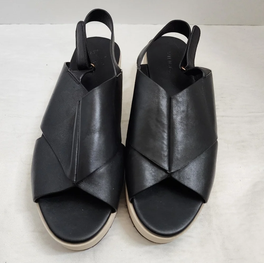 Vince Black Leather Jenaya Platform Slingback Sandals